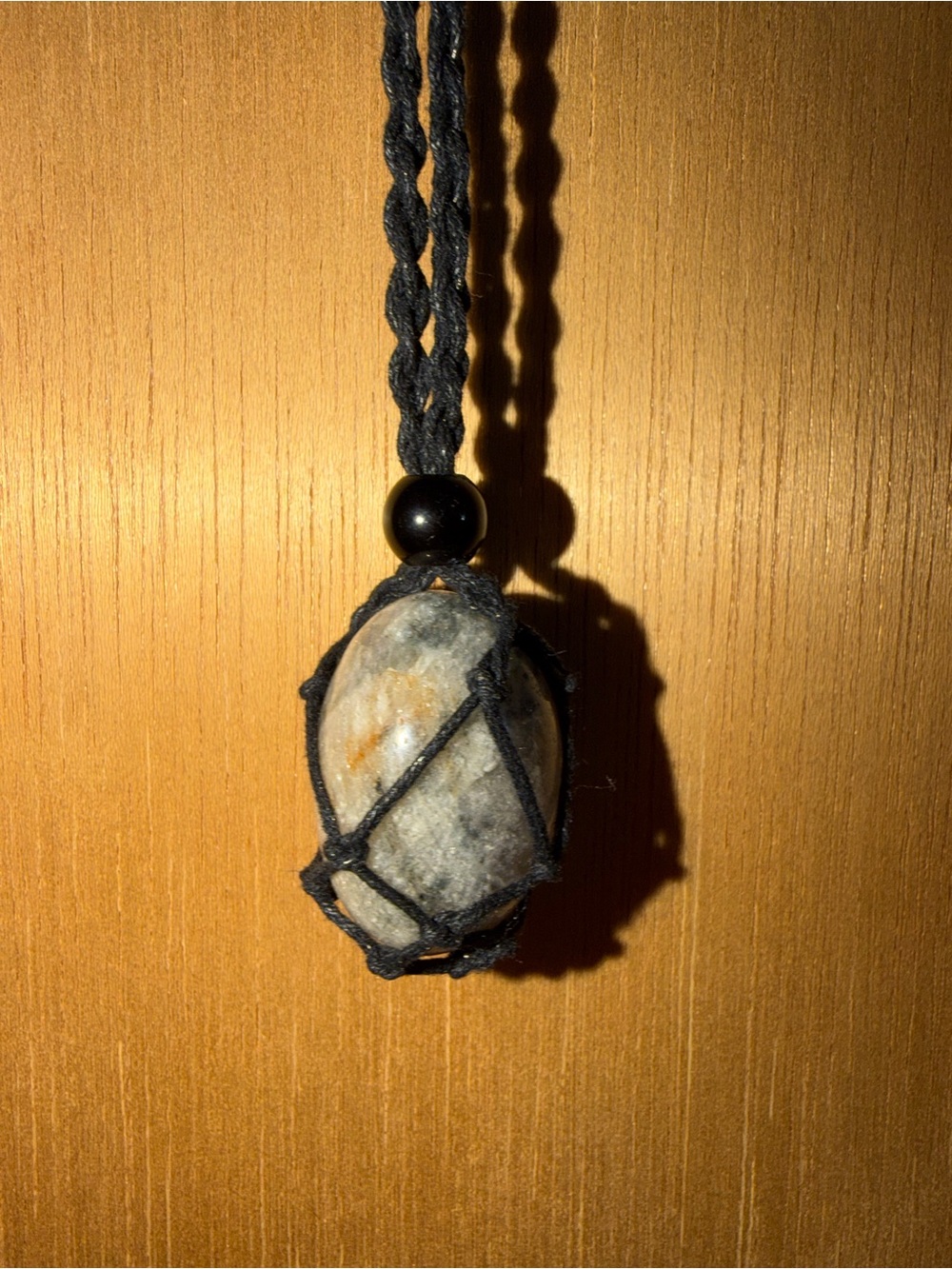 Handmade Black Cord Stone Pendant Necklace - thousand lined quartz